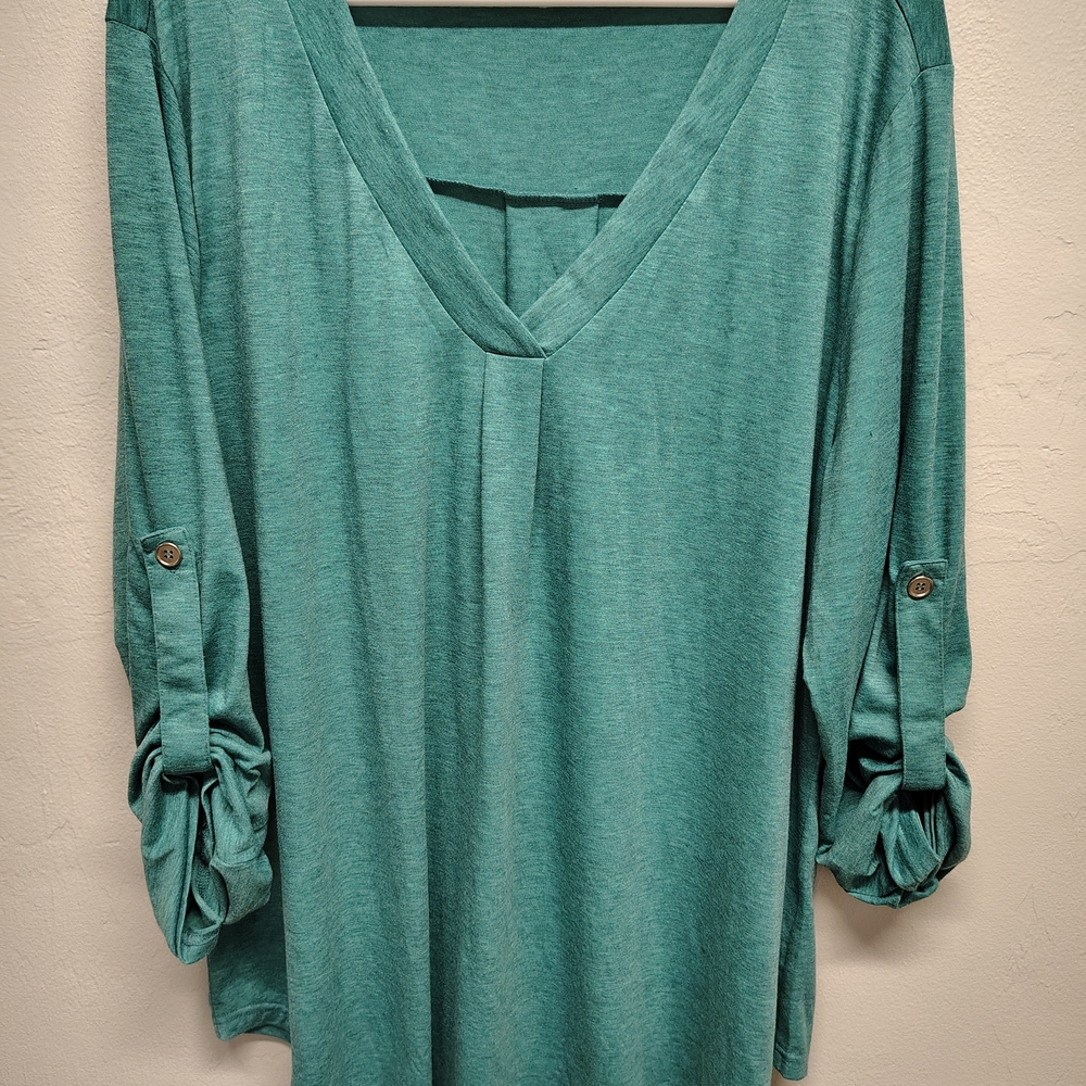Elegant Teal V-Neck Blouse